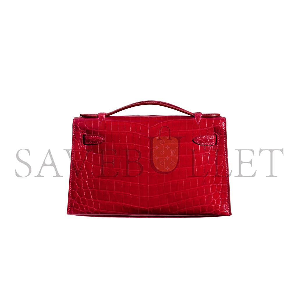 HERMÈS MASTER SHINY BRAISE NILOTICUS CROCODILE KELLY POCHETTE BAG WITH GOLD HARDWARE (22*14*7cm)